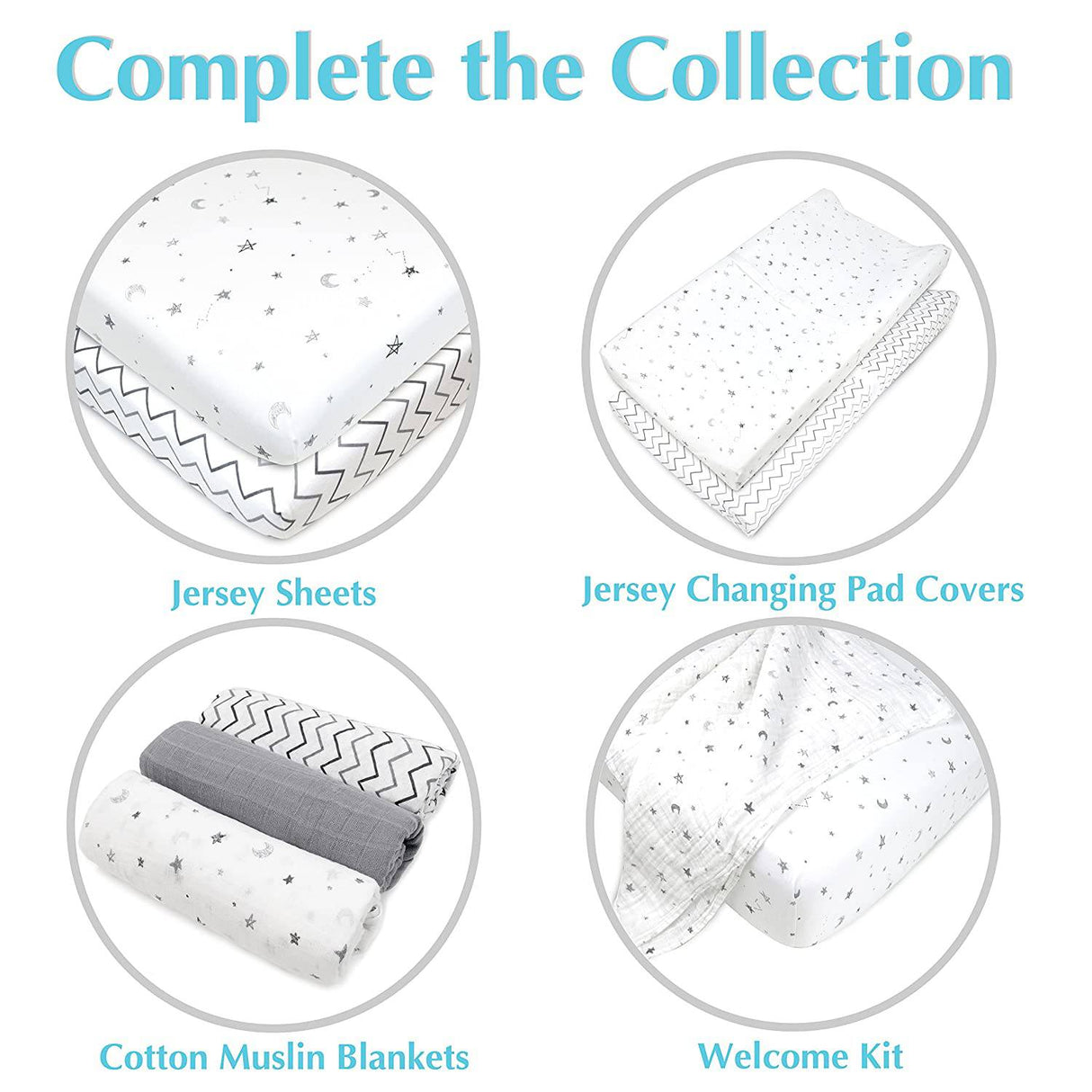 American Baby Company - Juego de 2 sábanas bajeras bajeras 100 % algodón natural, diseño de estrellas grises y zigzag, suave y transpirable, para niños y niñas - DIGVICE MX