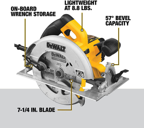 Sierra circular DEWALT de 7-1/4 pulgadas con freno eléctrico, 15 amperios, con cable (DWE575SB), amarillo - DIGVICE MX