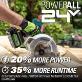 Sierra circular Greenworks de 7.25" sin escobillas de 24 V, la batería y el cargador se venden por separado - DIGVICE MX