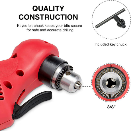 NEIKO 10529A Taladro eléctrico de ángulo de cuarto cerrado de 3/8" | Ángulo de 55 grados | Velocidad variable (0-1400 RPM) | 120 voltios - DIGVICE MX