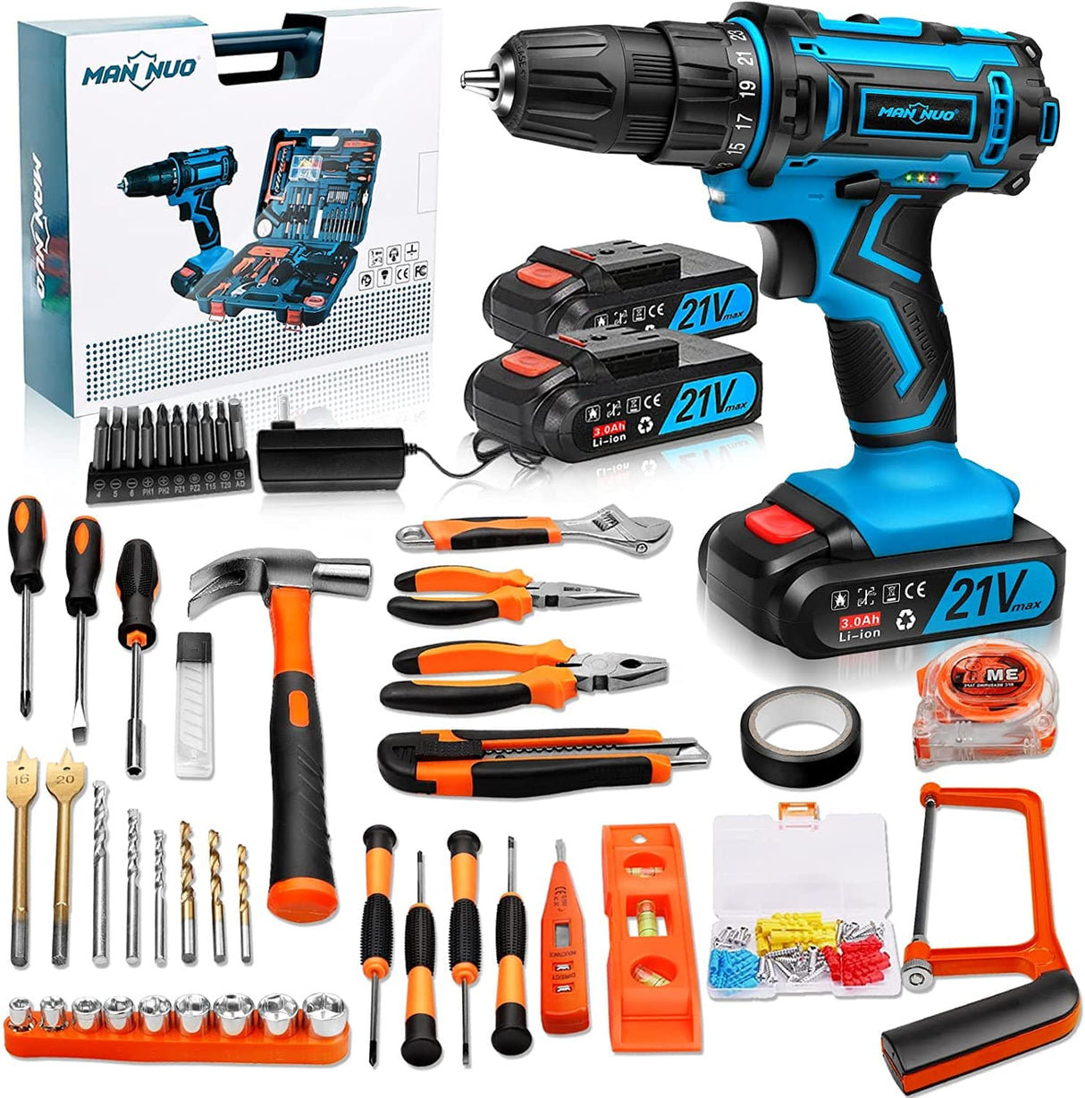 AGMBOK -Juego de taladro inalámbrico de 21 V con batería de 3000 mAh y cargador rápido, juego de herramientas eléctricas de 117 piezas con taladro eléctrico - DIGVICE MX