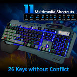 LexonElec - Teclado y ratón inalámbricos para juegos, ratón de teclado recargable con retroiluminación de arco iris con panel de metal de batería de 3800 mAh, teclado mecánico de reposamanos extraíble y ratón silencioso de 7 colores para jugadores de PC