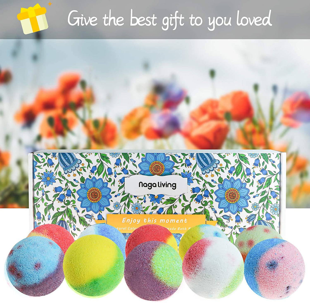 Nagaliving - Set de regalo de bombas de baño, 10 bombas de baño de burbujas orgánicas, maravilloso efecto efervescente