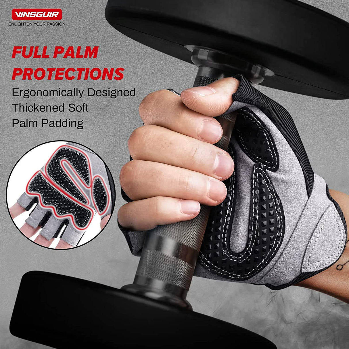 Vinsguir - Guantes de entrenamiento para hombres y mujeres, guantes de levantamiento de pesas sin dedos para ejercicio, guantes de gimnasio ligeros y transpirables