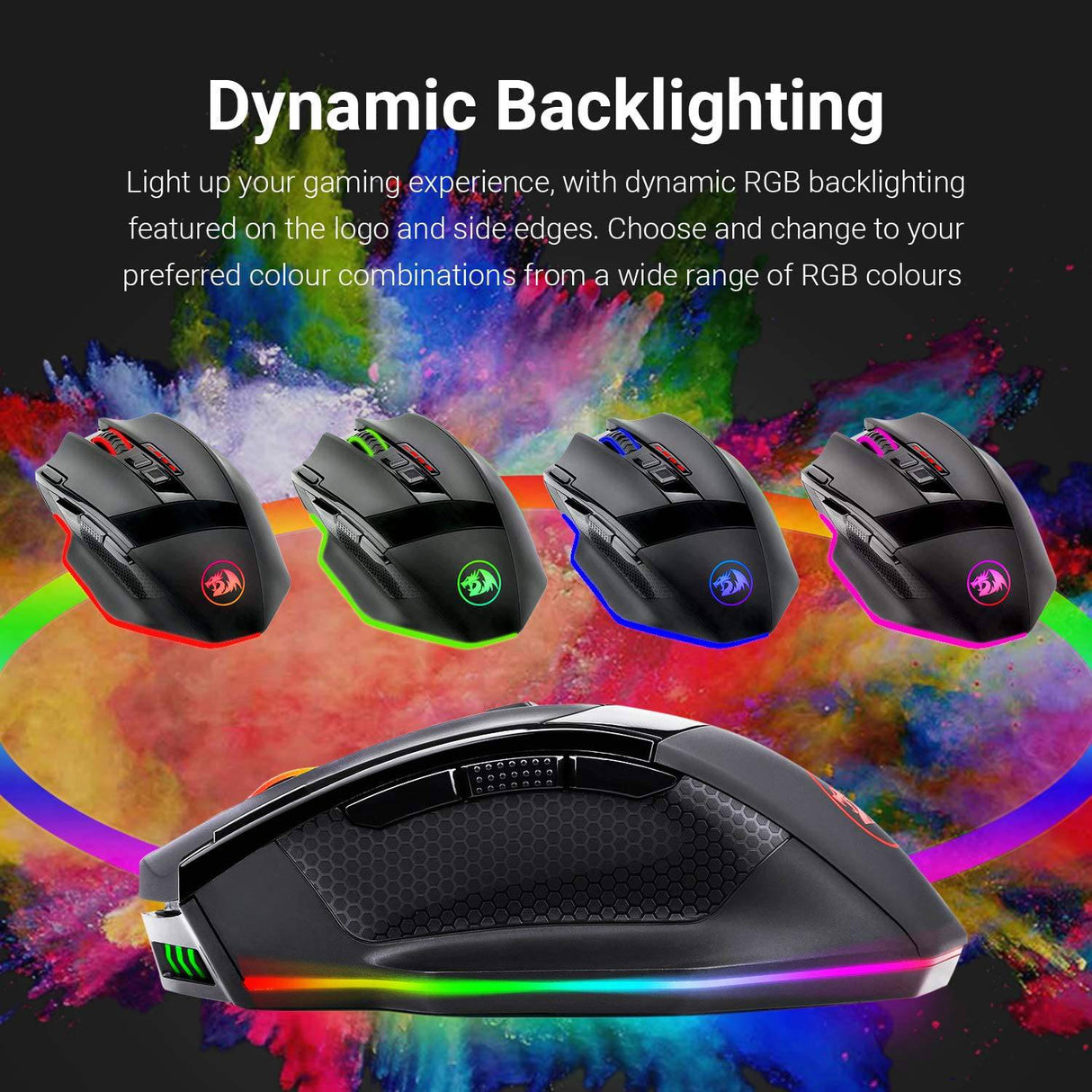 Redragon M801 Ratón para juegos LED RGB retroiluminado MMO 9 Botones programables Ratón con macro Grabación Botones laterales Botón de disparo rápido 16000 DPI para Windows PC Gamer (Inalámbrico, Negro)