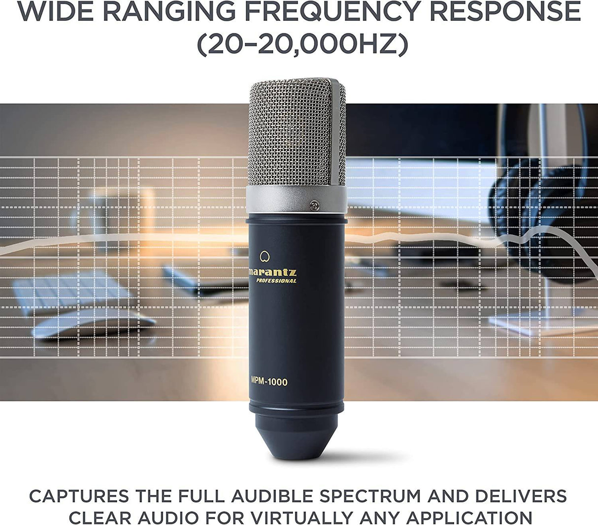 Marantz Professional MPM-1000 - Micrófono de condensador XLR para grabación de estudio con soporte de escritorio y cable - Para proyectos de podcast y transmisión
