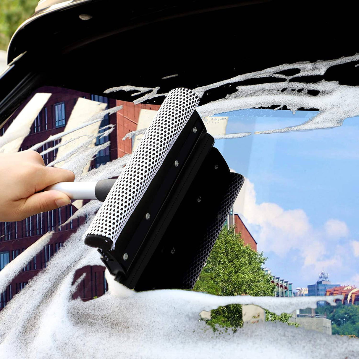 Mofeez - El kit de herramientas de limpieza de automóviles de 9 piezas incluye cepillo para llantas, cepillo para ruedas, esponja para guantes de lavado, toallas grandes de microfibra para gofres, escurridor para limpiar ventanas, plumero para suciedad