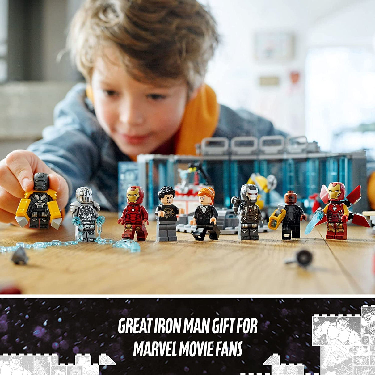 LEGO Marvel Iron Man Armory 76216 Juego de juguetes de construcción para niños, niños y niñas a partir de 7 años (496 piezas)