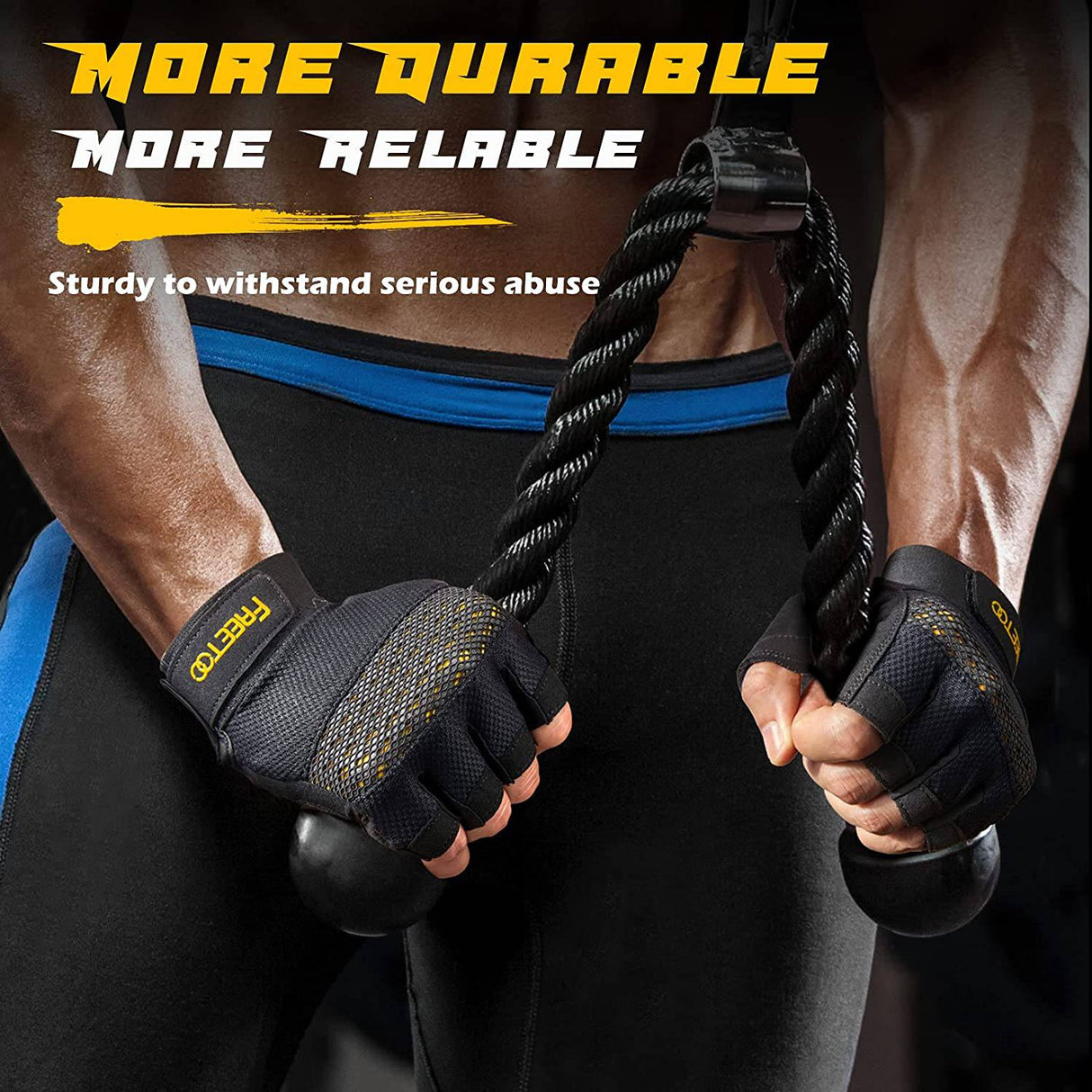 FREETOO - Guantes de entrenamiento, Protección completa de la palma, Ultra ventilados,  Guantes de levantamiento de pesas con almohadillas acolchadas y guantes de gimnasio con agarre de silicona Guantes de entrenamiento duraderos para ejercicio físico