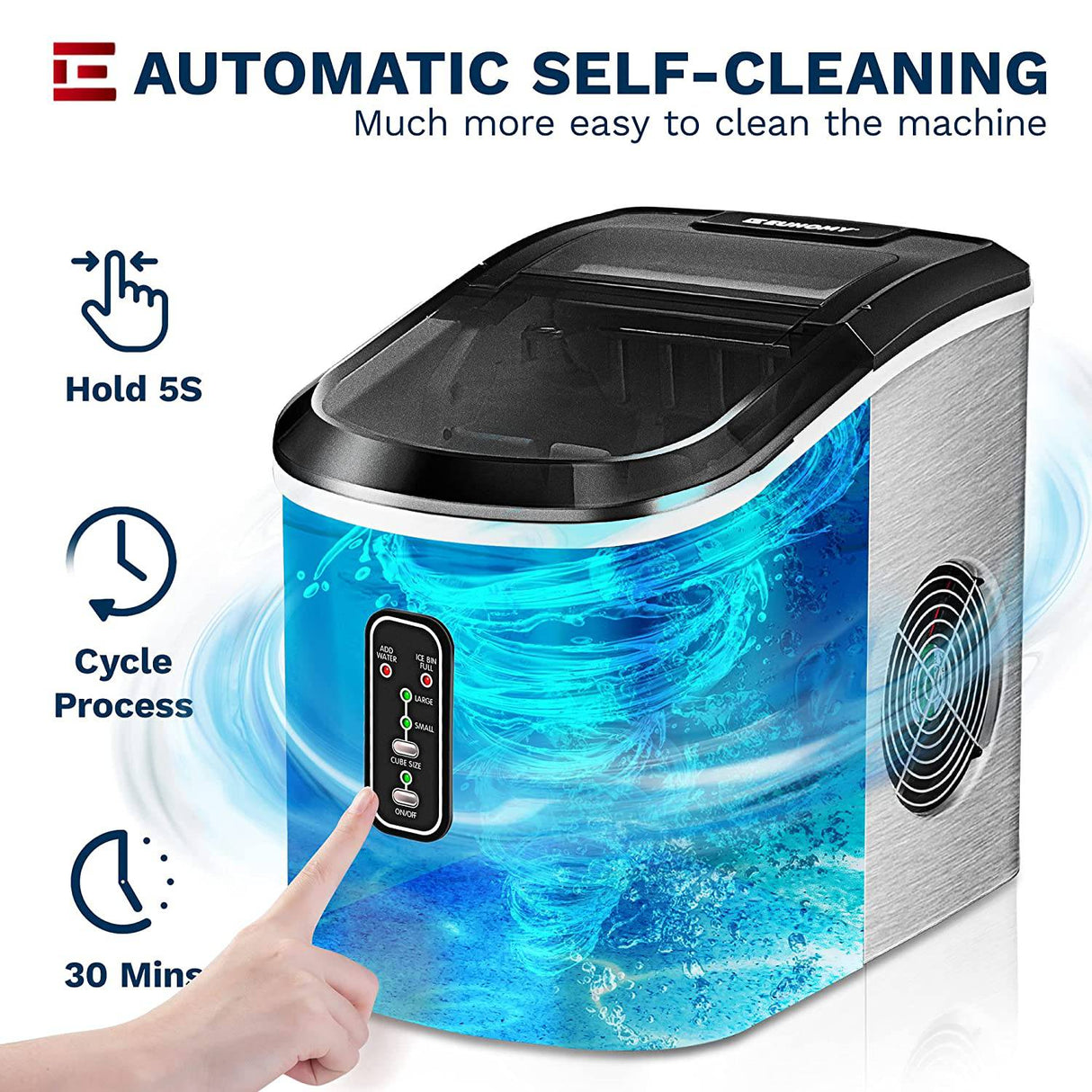 Euhomy - Encimera de máquina para hacer hielo , 26 libras en 24 horas, 9 cubos listos en 6 minutos, eléctrica autolimpiante, portátil compacta con pala - DIGVICE MX