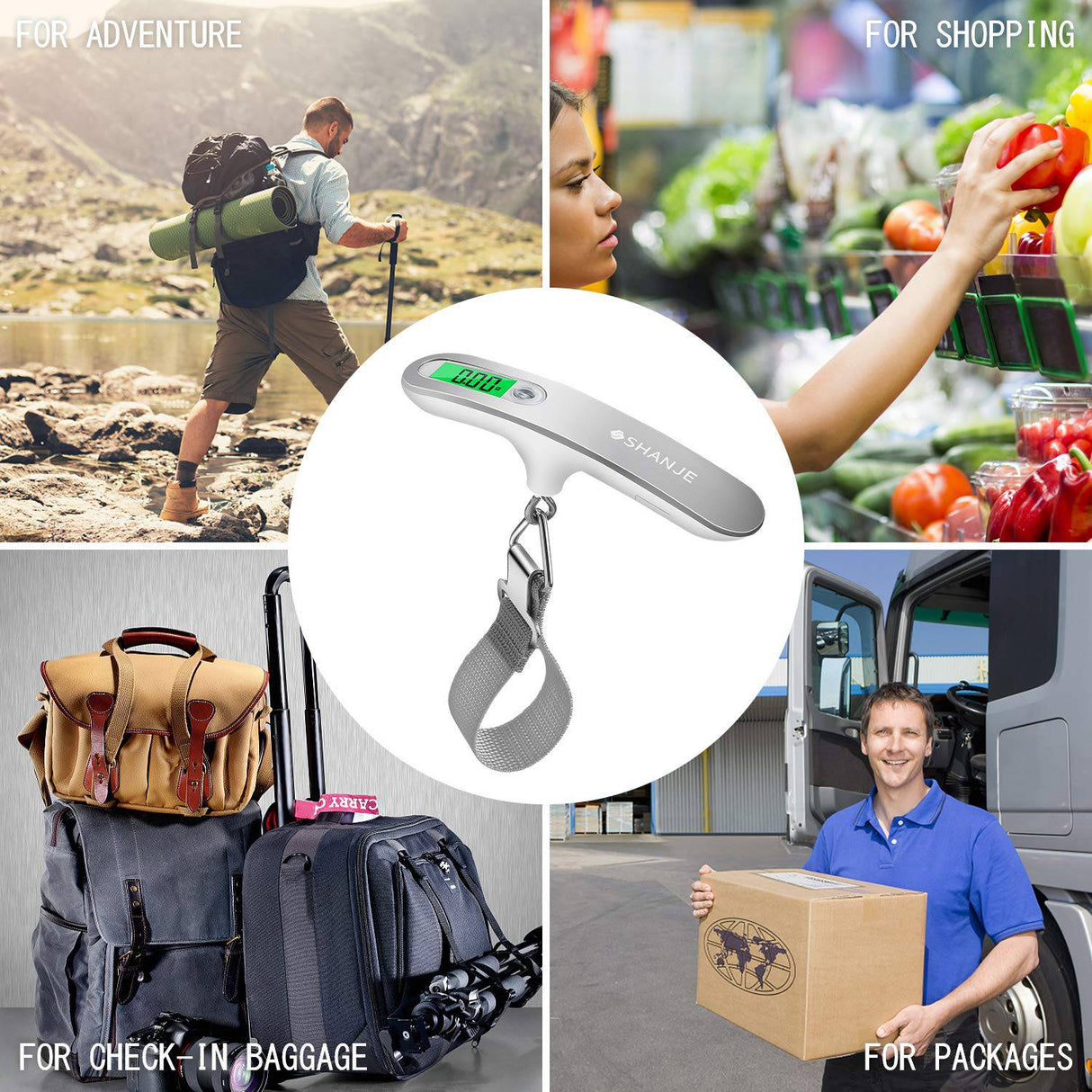 SHANJE - Báscula de equipaje, báscula colgante digital de viaje de alta precisión de 110 libras, 50 kg con gancho