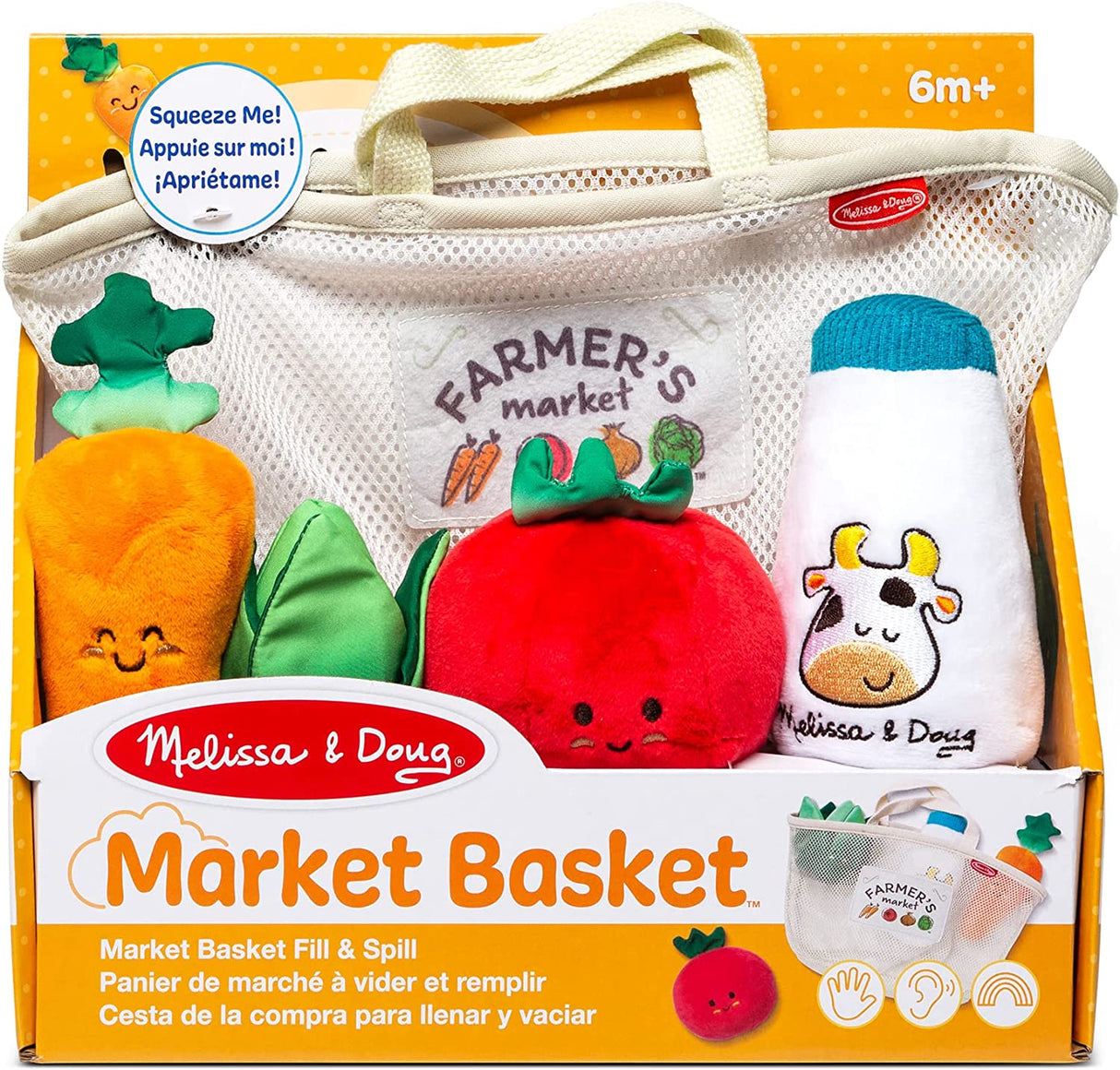 Melissa & Doug Juguete multisensorial para llenar y derramar cestas de mercado: menús de comida para jugar - 30730