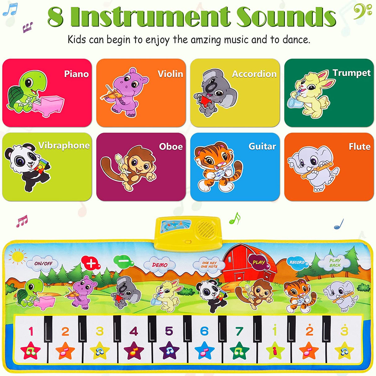 M SANMERSEN Tapete para piano, 39.5" x 14" Tapete musical 8 Sonidos de instrumentos - B07MLWHWVQ