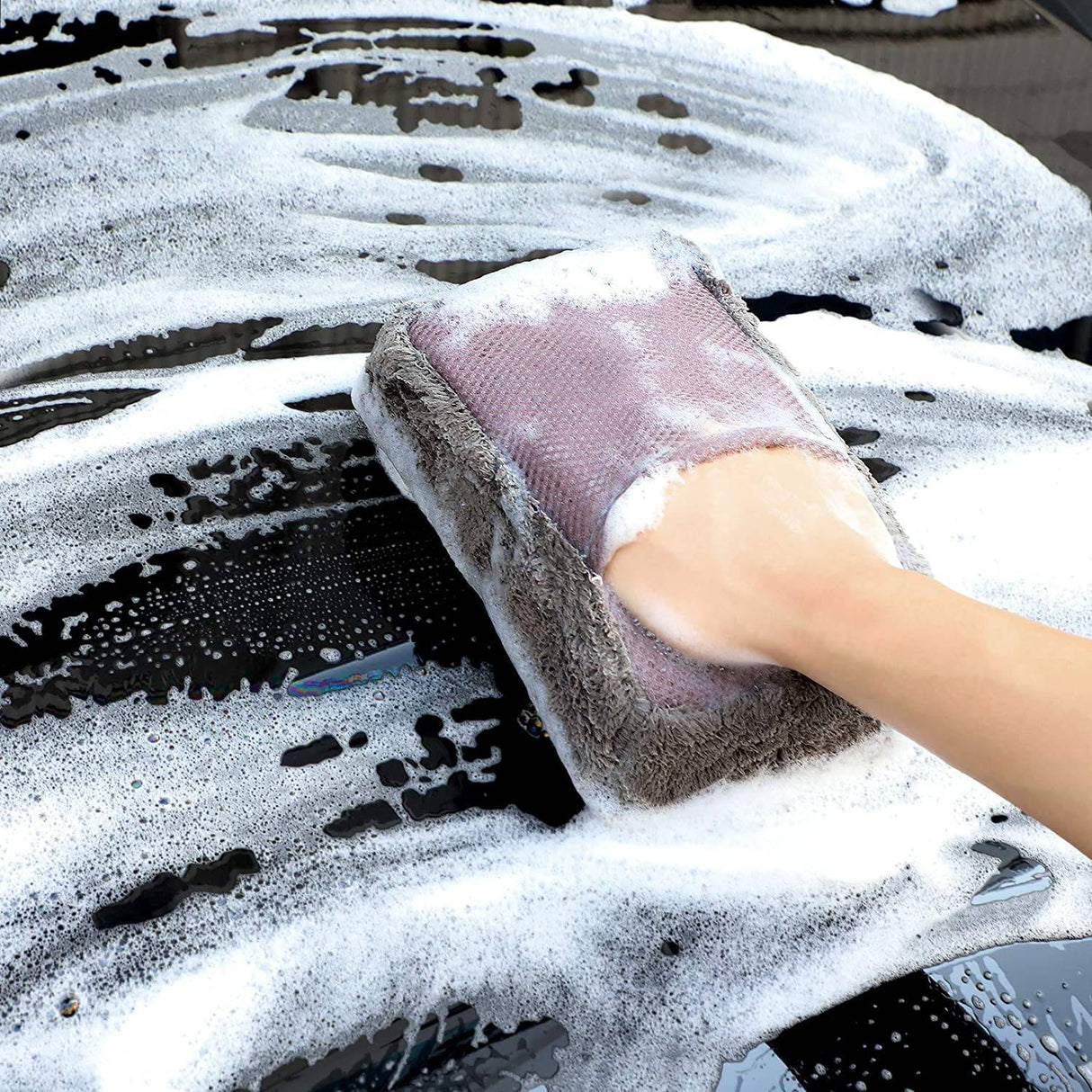 Mofeez - El kit de herramientas de limpieza de automóviles de 9 piezas incluye cepillo para llantas, cepillo para ruedas, esponja para guantes de lavado, toallas grandes de microfibra para gofres, escurridor para limpiar ventanas, plumero para suciedad