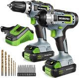 WORKPRO - Juego de taladro inalámbrico de 20 V, taladro y atornillador de impacto, con 2 baterías de 2 Ah y cargador rápido de 1 hora - DIGVICE MX