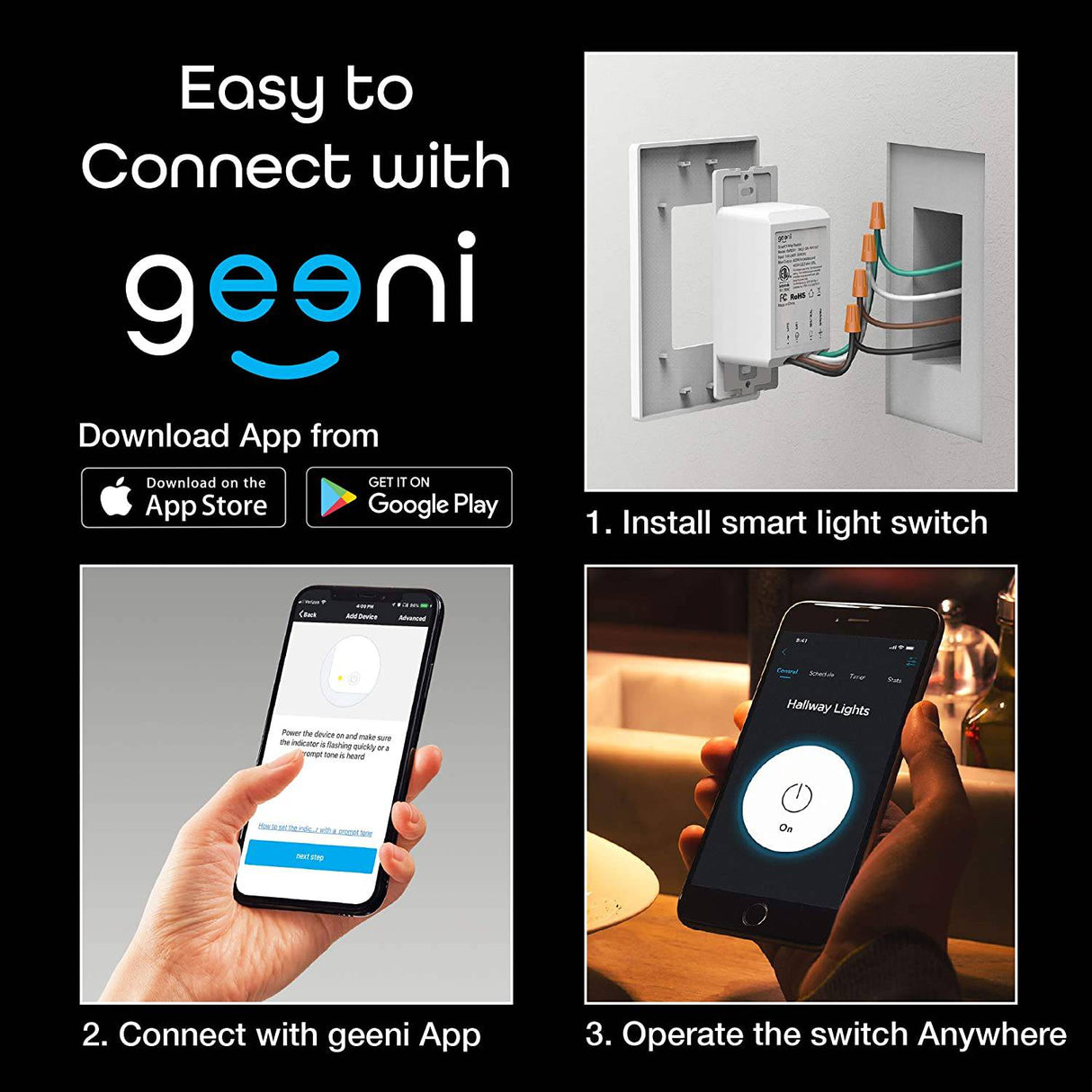 Interruptor de luz Wi-Fi inteligente Geeni TAP, no requiere concentrador, compatible con Alexa, Google Home, requiere Wi-Fi de 2,4 GHz (interruptor de luz inteligente - 4 unidades) - DIGVICE MX