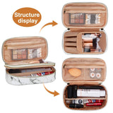 Relavel - Estuche de maquillaje 2 capas para brochas de maquillaje (patrón de mármol blanco)
