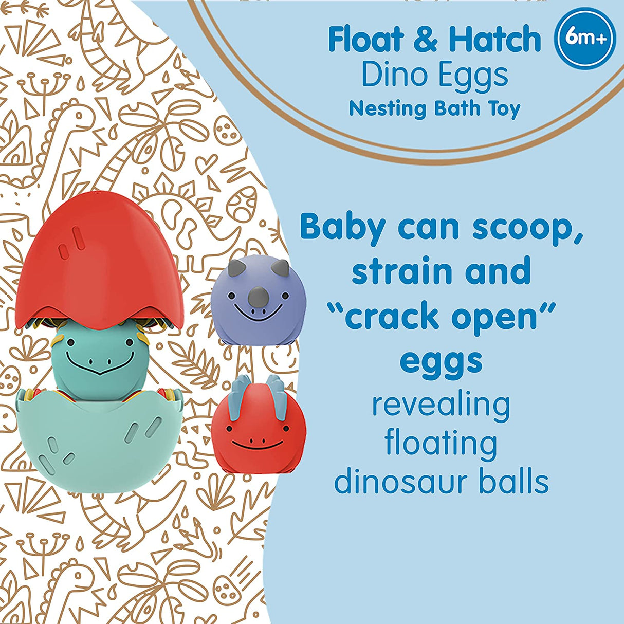 Dr. Brown's CleanUp Float & Hatch Dino Eggs Nesting Bath Toy, 6m+, libre de BPA, certificado neutro de plástico - BL001