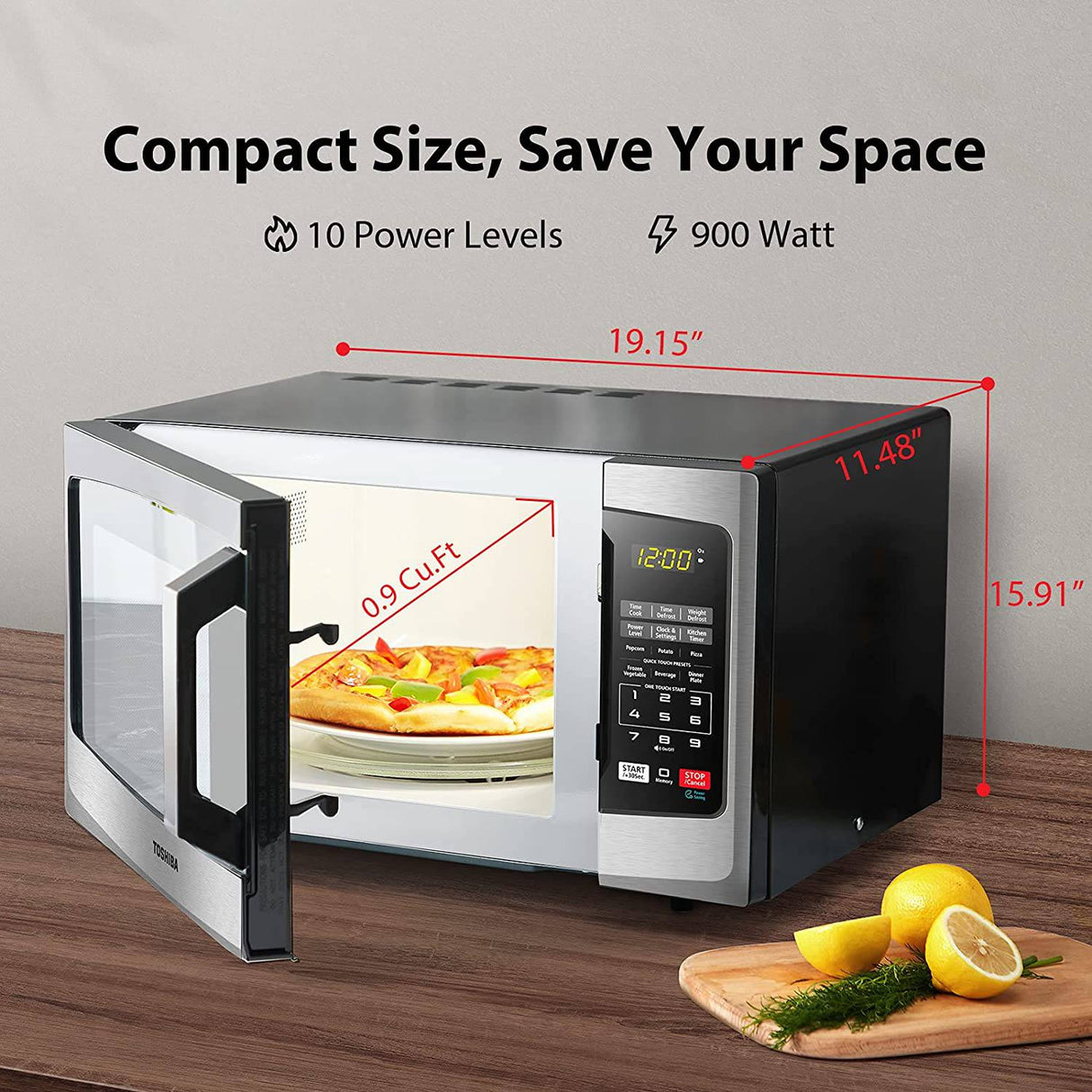 Toshiba - Horno de microondas EM925A5A-SS con modo ECO de encendido/apagado de sonido e iluminación LED, 0.9 Cu. pies/900 W, acero inoxidable - DIGVICE MX