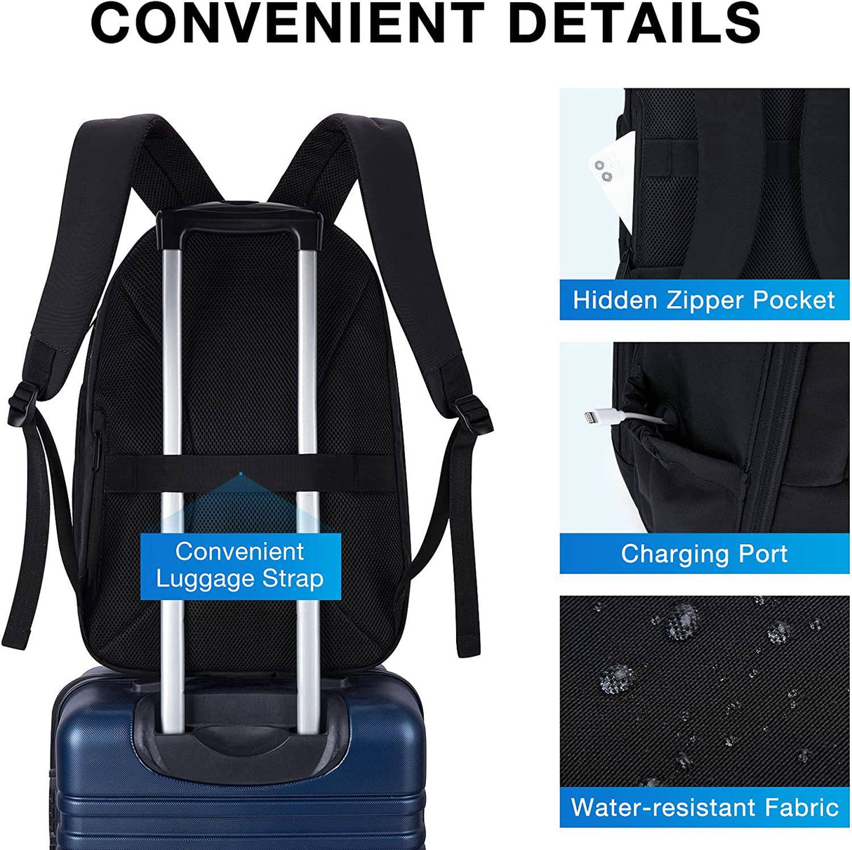 BAGSMART  - Mochila para computadora portátil para hombres y mujeres Mochilas de viaje expandibles para computadora de 17.3 pulgadas con puerto de carga resistente al agua