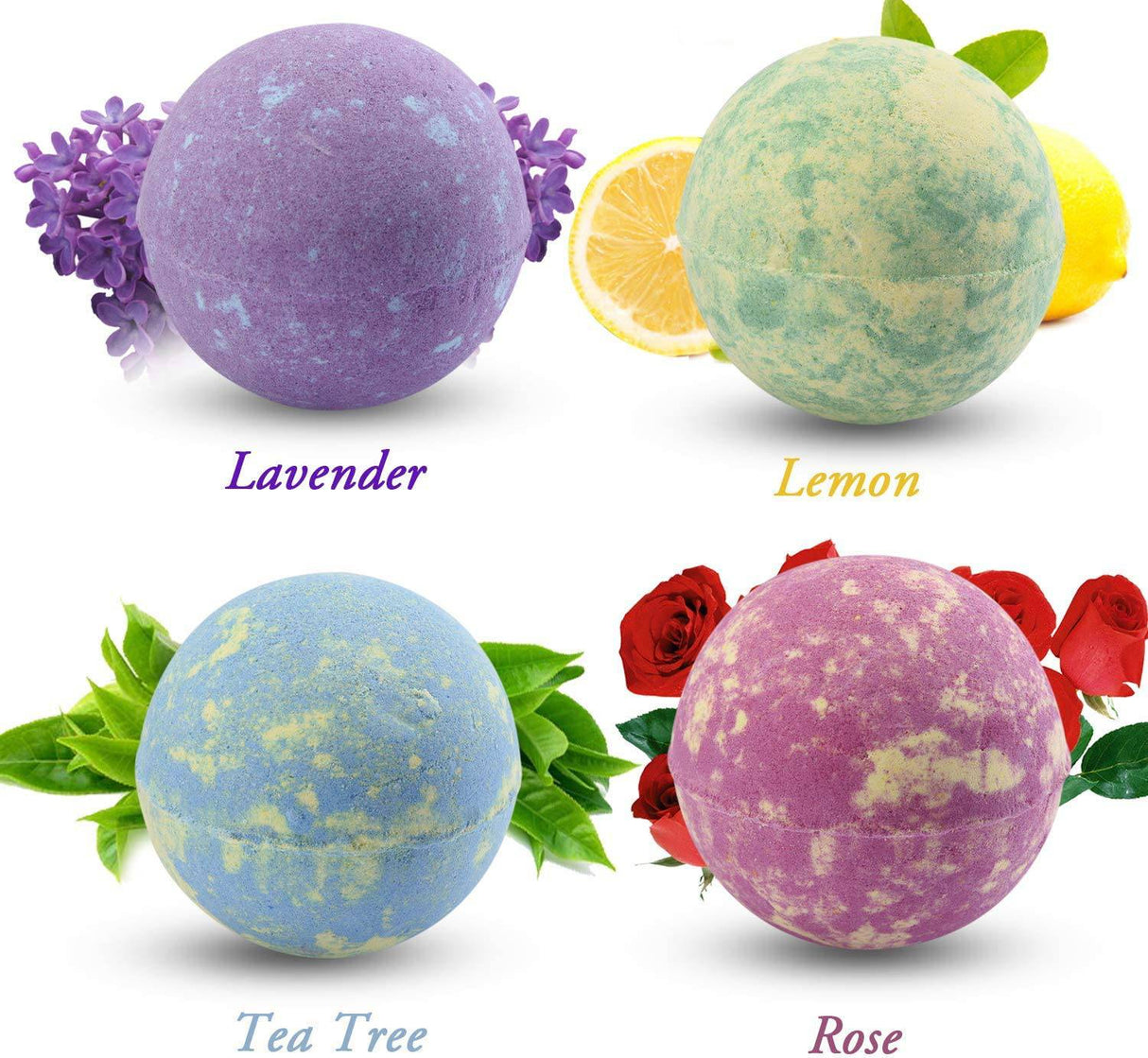 LA BELLEFÉE - Juego de velas aromáticas de bombas de baño, bombas de baño relajantes de aceite esencial hechas a mano, gaseosas para hidratar la piel seca (4 bombas de baño + 2 velas)