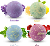 LA BELLEFÉE - Juego de velas aromáticas de bombas de baño, bombas de baño relajantes de aceite esencial hechas a mano, gaseosas para hidratar la piel seca (4 bombas de baño + 2 velas)