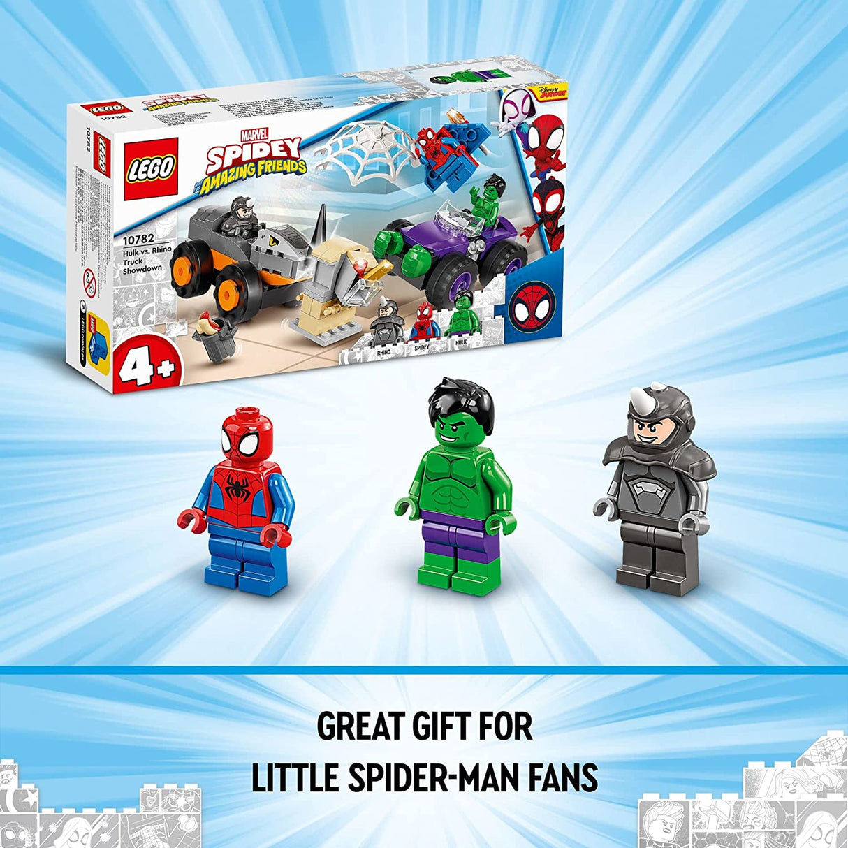 LEGO Marvel Spidey Hulk vs. Rhino Truck Showdown 10782 Juego de juguetes de construcción para niños, niños y niñas a partir de 4 años (110 piezas)