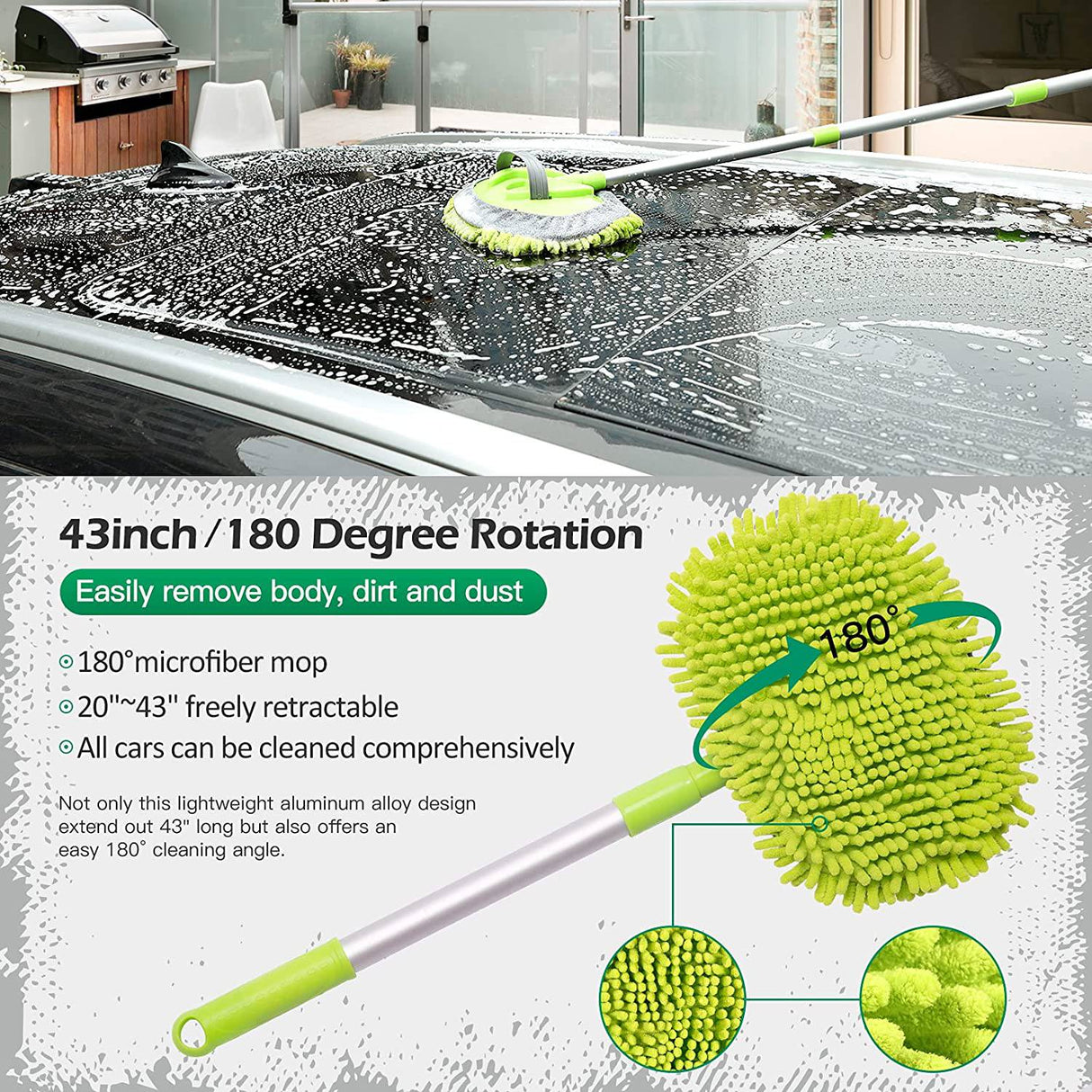AURELIO TECH Kit Limpieza Coche 12 Piezas | Kit de lavado de autos con cubeta, cepillo con mango largo de 43'', manopla de lavado de autos, toallas de microfibra, cubeta plegable para detalles exteriores e interiores