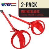 TCP Global Juego de 2 cuchillas mezcladoras de pintura, resina epoxi, lodo y cemento - Herramientas de agitación de taladro eléctrico - Paletas mezcladoras de cinta de 15.5" y 14", ejes de cabeza hexagonal de 3/8" y 5/16" - DIGVICE MX