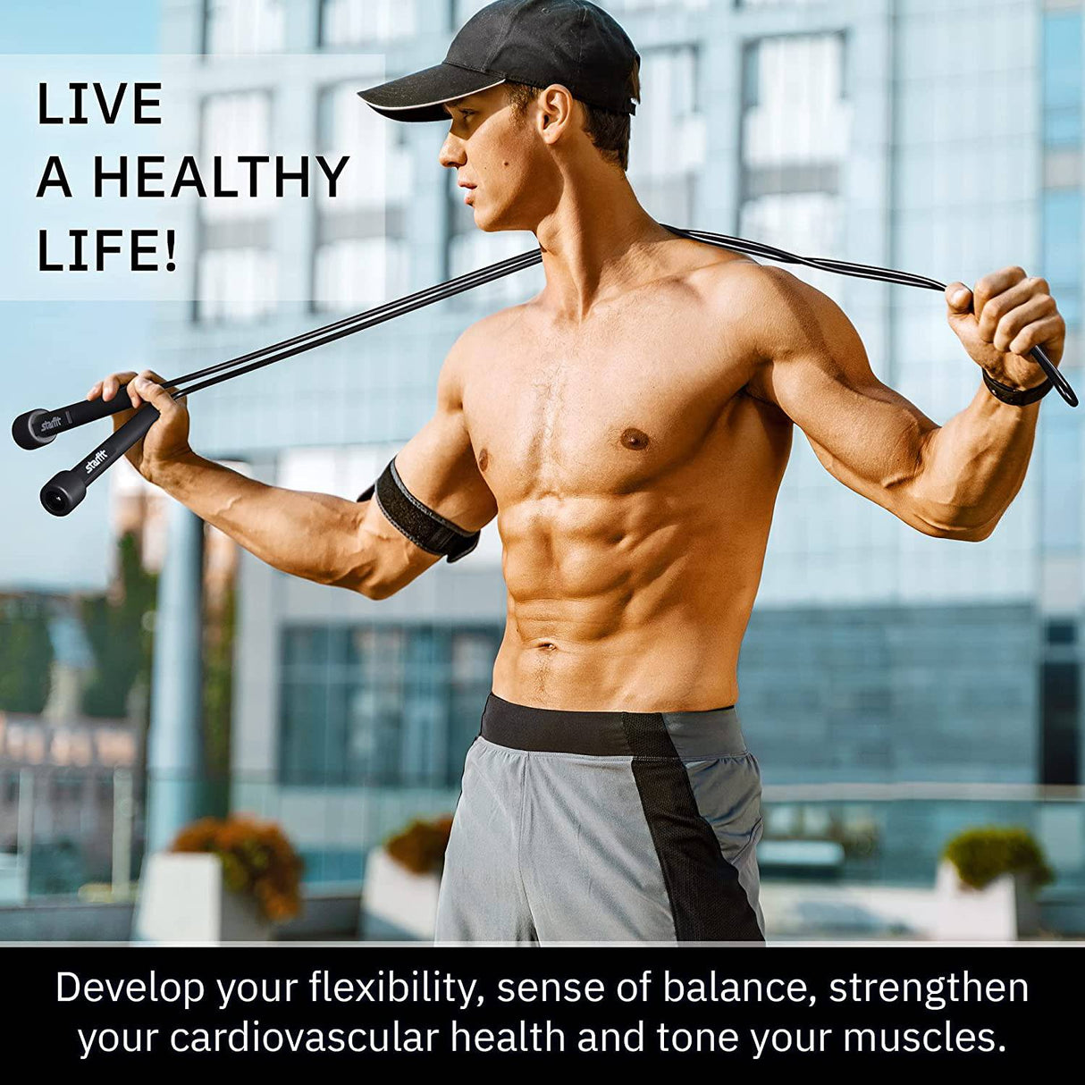 STARFIT  - Cuerda de saltar ligera para fitness y ejercicio, cuerdas de saltar ajustables con asas de plástico