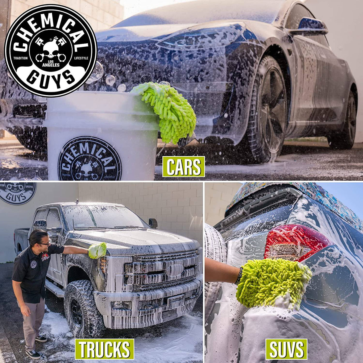 Chemical Guys HOL126 Kit de lavado de autos Arsenal Builder de 14 piezas con pistola de espuma, balde y (5) productos químicos de limpieza para el cuidado del auto de 16 oz (funciona con manguera de jardín), color blanco
