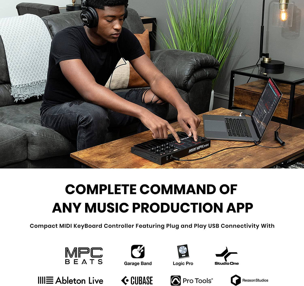 AKAI Professional MPK Mini MK3 - Controlador de teclado MIDI USB de 25 teclas con 8 pads de batería retroiluminados, 8 perillas y software de producción musical incluido (negro)