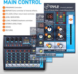 Pyle  - Mezclador de audio profesional Placa de sonido Consola Interfaz 8 canales Digital USB Bluetooth MP3 Entrada de computadora 48V Phantom Power Estéreo DJ Studio FX 16Bit DSP Procesador PMXU83BT