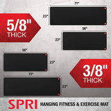 SPRI Colchoneta de ejercicios colgante, colchoneta de fitness y yoga para clases de fitness grupales, calidad de grado comercial con orificios reforzados.   56" L x 23" W x 3/8" (Black)