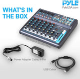 Pyle  - Mezclador de audio profesional Placa de sonido Consola Interfaz 8 canales Digital USB Bluetooth MP3 Entrada de computadora 48V Phantom Power Estéreo DJ Studio FX 16Bit DSP Procesador PMXU83BT