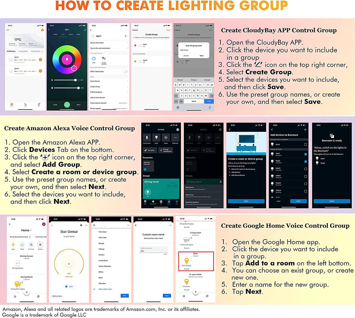 [Paquete de 6] CLOUDY BAY Luces empotradas LED Wifi inteligentes de 6 pulgadas, RGBCW Iluminación empotrada que cambia de color, Compatible con Alexa y Google Home Assistant, No requiere concentrador, 15W 2700K-6500K, CRI90+ Ubicación húmeda - DIGVICE MX