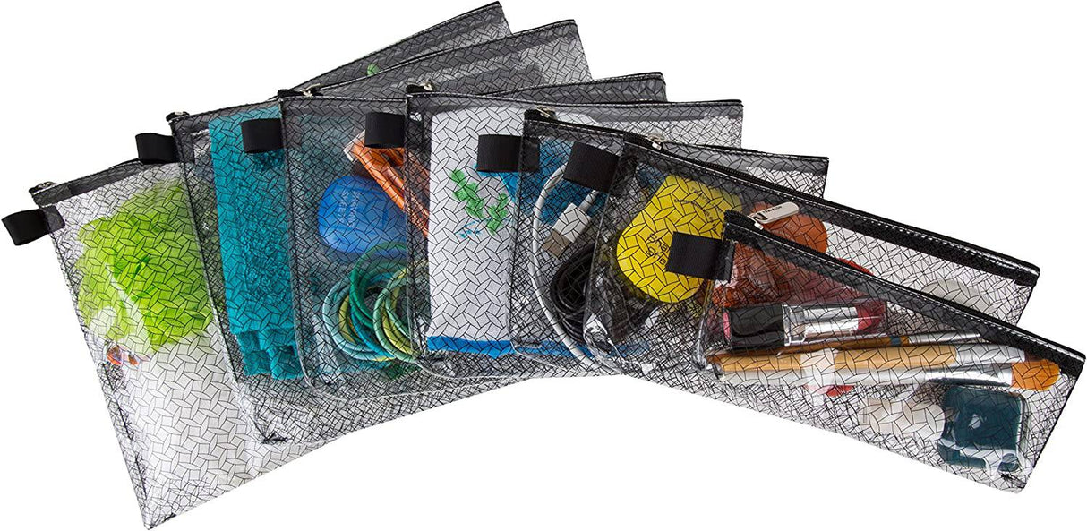 Travelon - Juego de 7 sobres para embalaje, transparentes con borde negro, varios tamaños
