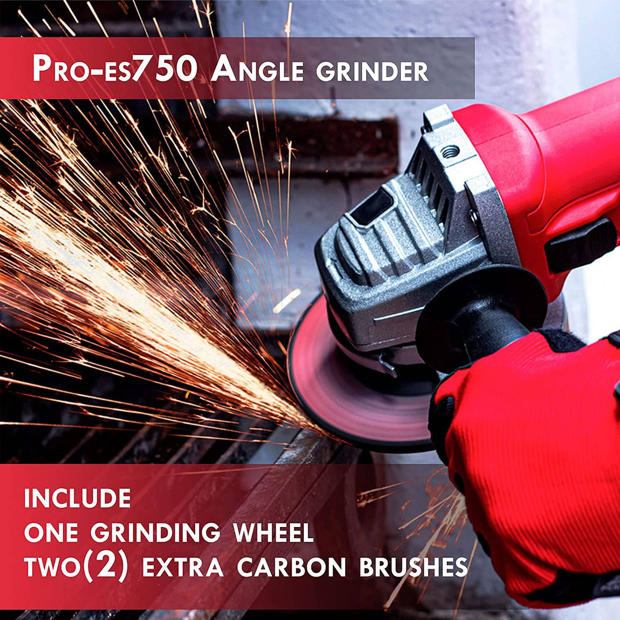 PROMAKER  Amoladora angular de 6,5 amperios, 4-1/2 pulgadas con una muela abrasiva, herramienta amoladora con dos (2) escobillas de carbón adicionales, amoladora angular para cortar metal (115 mm) 750 W. PRO-ES750. - DIGVICE MX