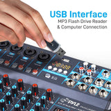 Pyle  - Mezclador de audio profesional Placa de sonido Consola Interfaz 8 canales Digital USB Bluetooth MP3 Entrada de computadora 48V Phantom Power Estéreo DJ Studio FX 16Bit DSP Procesador PMXU83BT