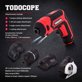 TODOCOPE Destornillador eléctrico 4 en 1 inalámbrico, 4V MAX 1500mAh Li-ion Destornillador inalámbrico recargable, con 4 accesorios multifunción y cargador - DIGVICE MX