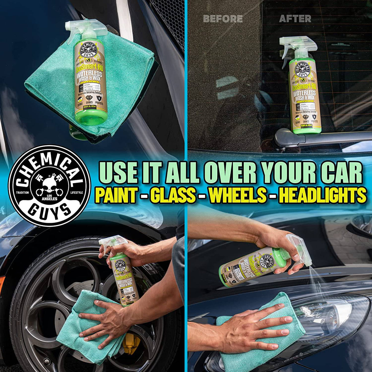 Chemical Guys WAC_707RU EcoSmart-RU listo para usar lavado y cera para autos sin agua, 1 galón