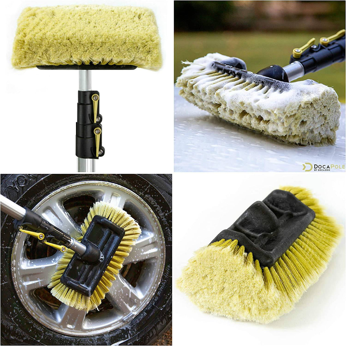 DocaPole - Accesorio para poste de extensión de cepillo de fregar y lavado de autos con cerdas suaves (10") para cubierta, camión, bote, RV, revestimiento de casa, seguro con agua (poste de mango largo, no incluido)