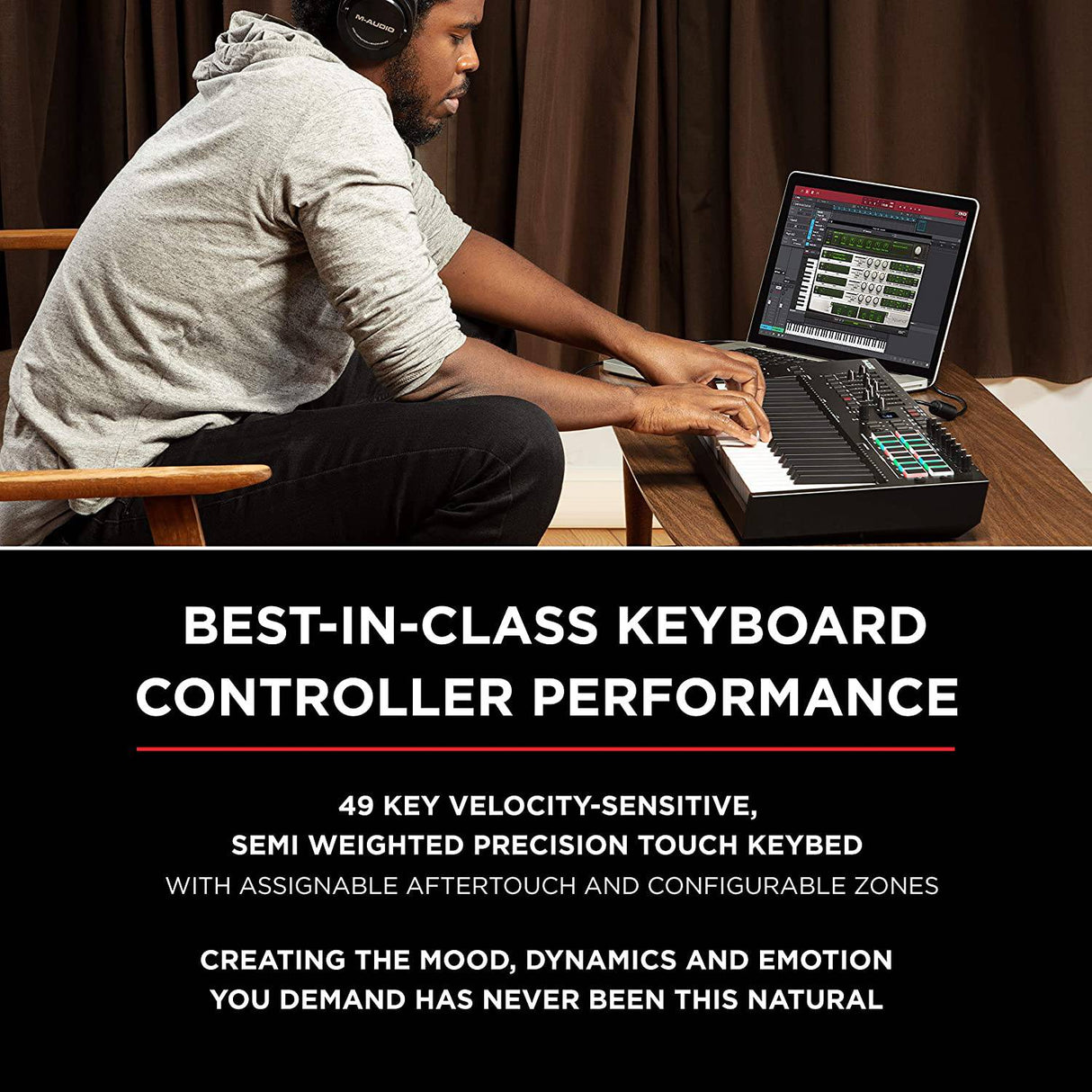 M-Audio Oxygen Pro 49 - Controlador de teclado MIDI USB de 49 teclas con Beat Pads, perillas asignables MIDI, botones y faders y paquete de software incluido