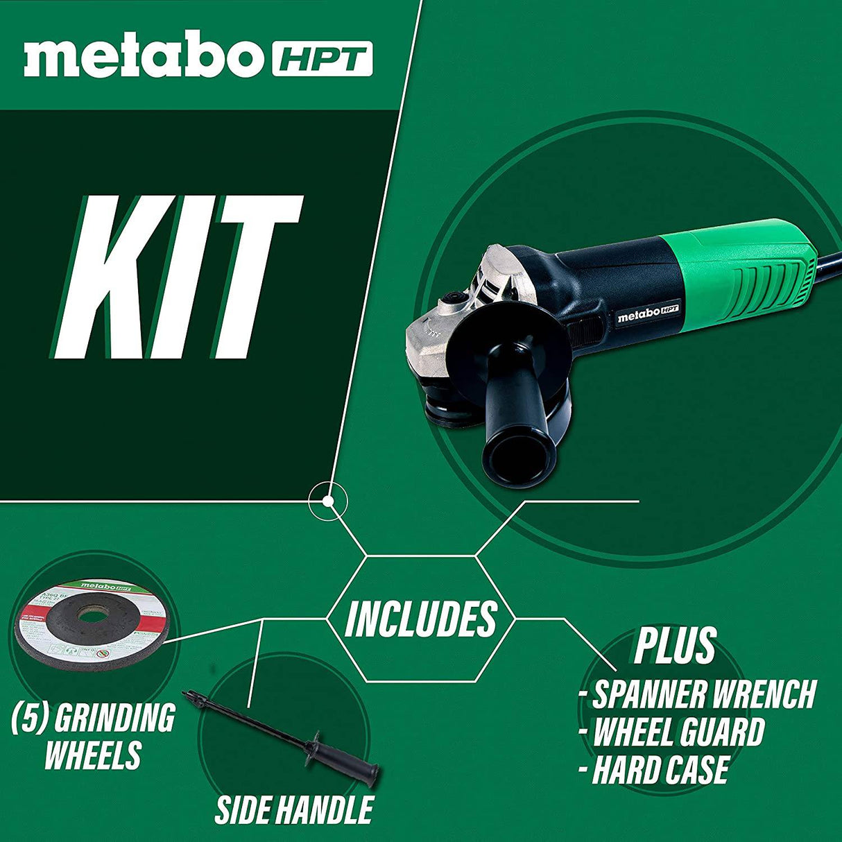 Amoladora angular Metabo HPT | 4-1/2 pulgadas | Incluye 5 muelas abrasivas y estuche rígido | Motor de 6,2 amperios | Compacto y ligero | G12SR4 - DIGVICE MX