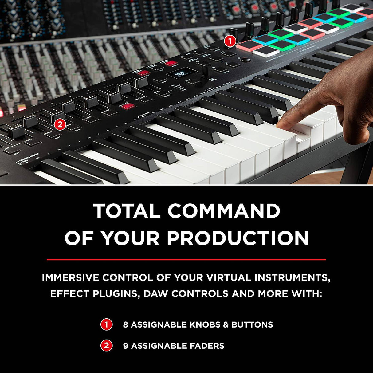M-Audio Oxygen Pro 49 - Controlador de teclado MIDI USB de 49 teclas con Beat Pads, perillas asignables MIDI, botones y faders y paquete de software incluido