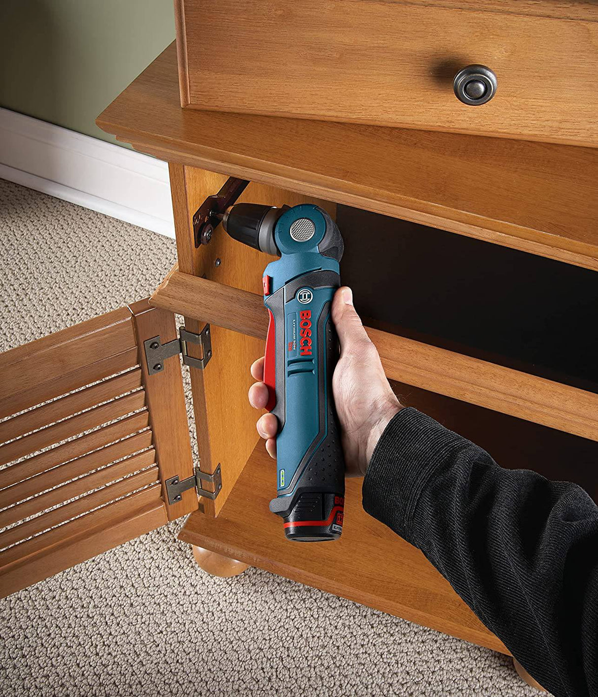 BOSCH PS11-102 Kit de taladro/destornillador de ángulo recto de 12 voltios de iones de litio máx. de 3/8 pulgadas con (1) batería de alta capacidad y cargador, azul - DIGVICE MX