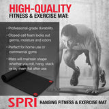 SPRI Colchoneta de ejercicios colgante, colchoneta de fitness y yoga para clases de fitness grupales, calidad de grado comercial con orificios reforzados.   56" L x 23" W x 3/8" (Black)