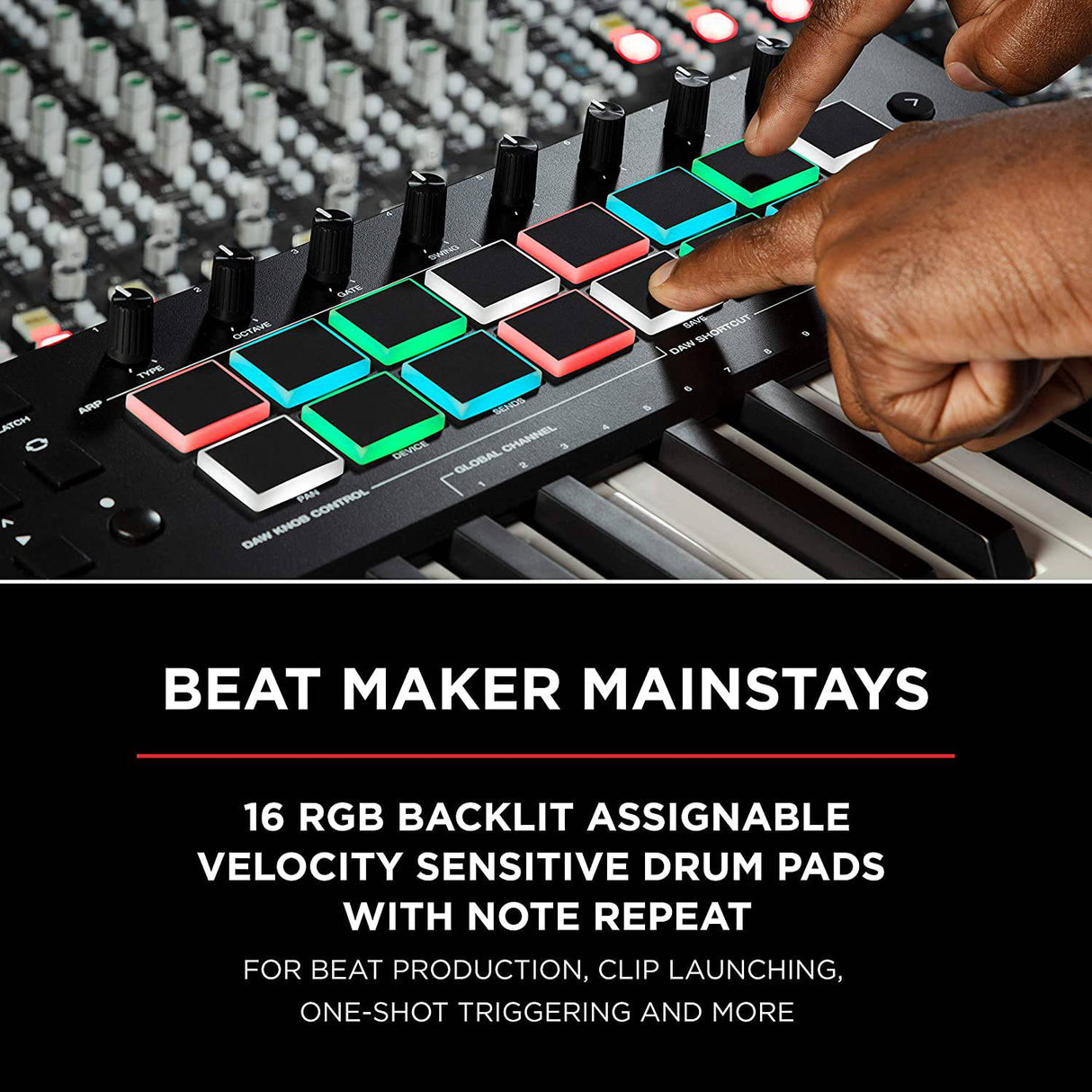 M-Audio Oxygen Pro 49 - Controlador de teclado MIDI USB de 49 teclas con Beat Pads, perillas asignables MIDI, botones y faders y paquete de software incluido