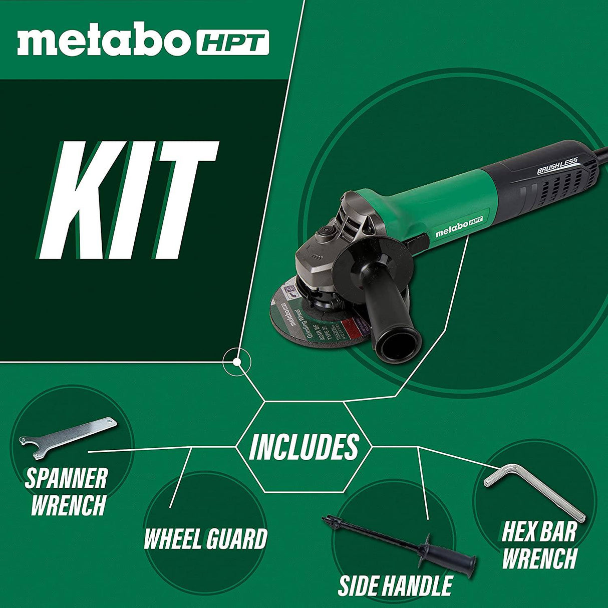 Amoladora angular Metabo HPT | 4-1/2 pulgadas | CA sin escobillas | Velocidad variable | Motor de 12 amperios | 2800 - 10 000 rpm | 1300W | Interruptor deslizante con bloqueo de gatillo | Garantía de 1 año | G12VE - DIGVICE MX