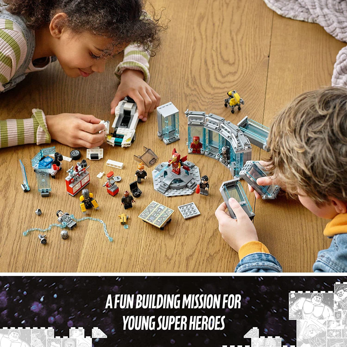 LEGO Marvel Iron Man Armory 76216 Juego de juguetes de construcción para niños, niños y niñas a partir de 7 años (496 piezas)